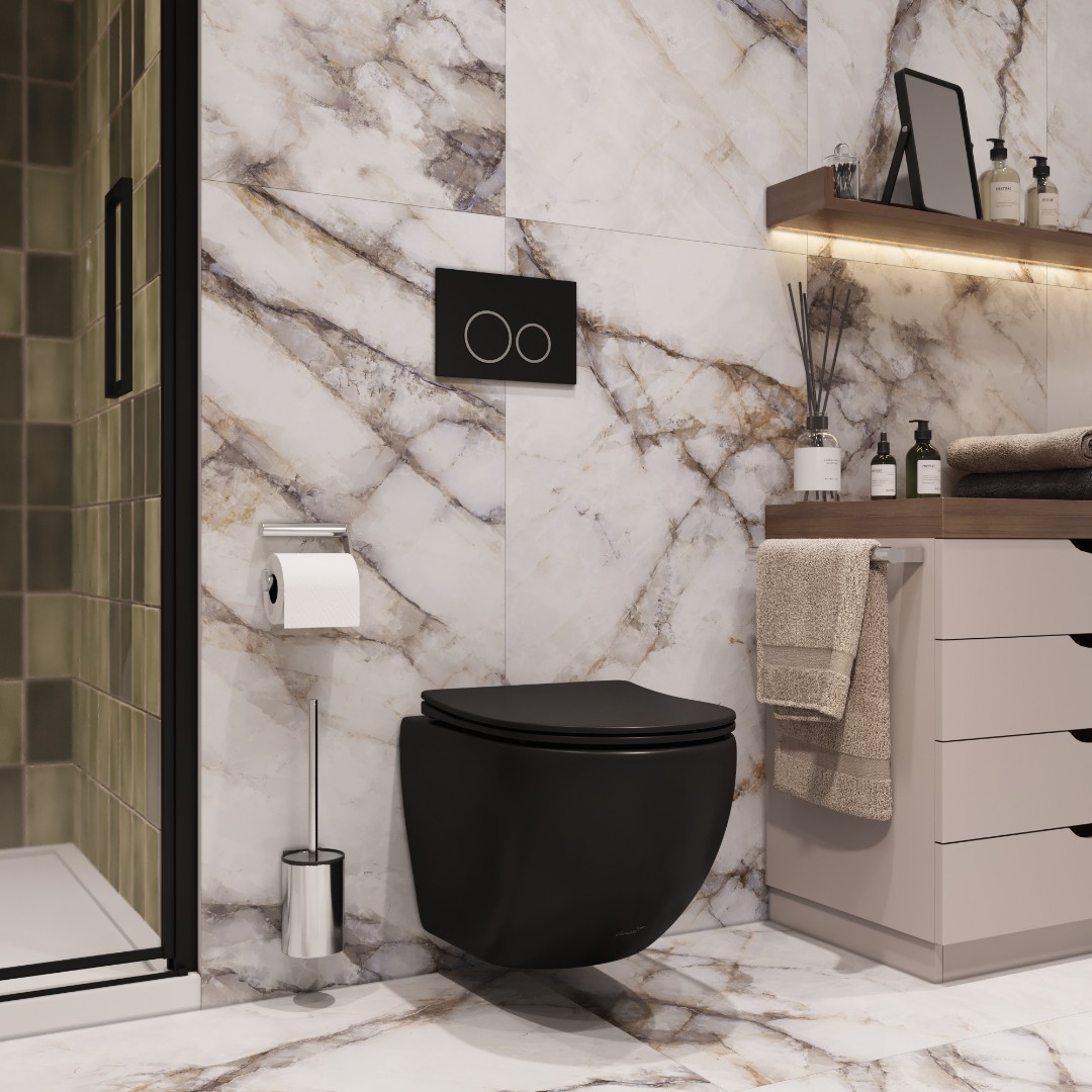 Унитаз подвесной Ceruttispa СЕЛЛА (SELLA) Aria MB CT9160 черный матовый, ТЕРМООБЖИГ (не плёнка) безободковый  (490х360х325) 