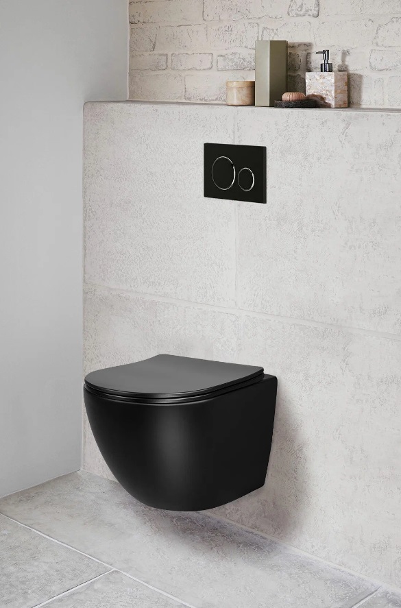 Унитаз подвесной Ceruttispa СЕЛЛА (SELLA) Aria MB CT9160 черный матовый, ТЕРМООБЖИГ (не плёнка) безободковый  (490х360х325) 