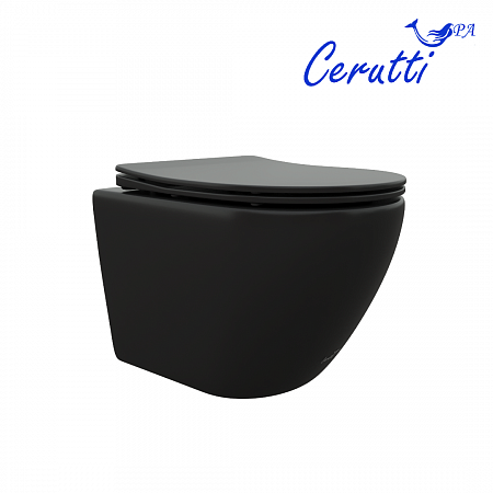 Унитаз подвесной Ceruttispa ТИЧИНО (TICINO) Aria MB CT8918 черный матовый, ТЕРМООБЖИГ (не плёнка) безободковый (485х365х350)