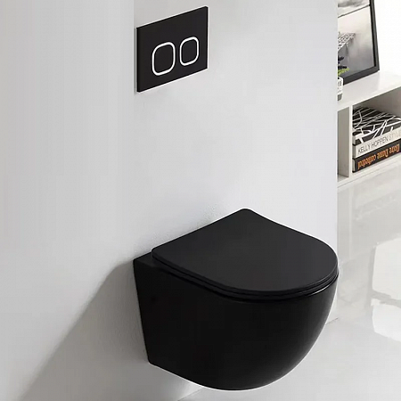 Унитаз подвесной Ceruttispa ТИЧИНО (TICINO) Aria MB CT8918 черный матовый, ТЕРМООБЖИГ (не плёнка) безободковый (485х365х350)
