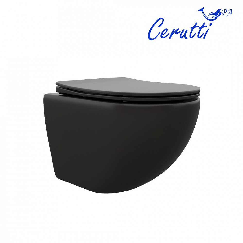 Унитаз подвесной Ceruttispa СЕЛЛА (SELLA) Aria MB CT9160 черный матовый, ТЕРМООБЖИГ (не плёнка) безободковый  (490х360х325) 