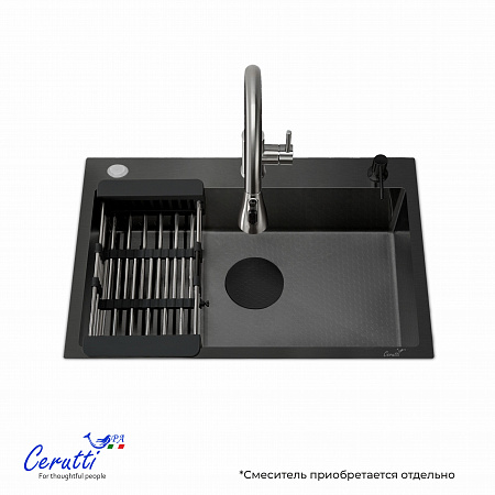 Кухонная мойка Ceruttispa ГЛОРИЯ (GLORIA) 6045B nano black (графит) из нержавеющей стали (600х450х220)  