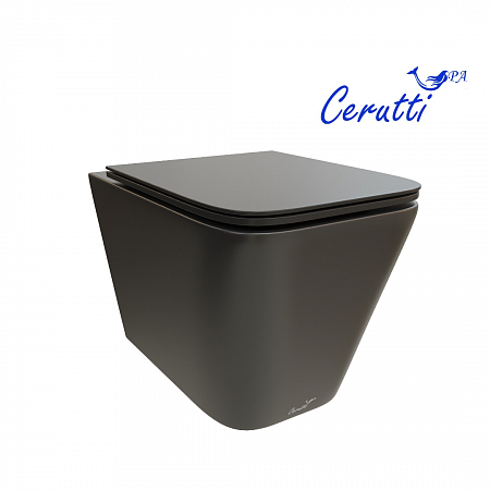 Унитаз подвесной Ceruttispa МАЙЕЛЛА (MAIELLA) Aria MB CT9163 черный матовый, ТЕРМООБЖИГ (не плёнка) безободковый (500х350х320) 