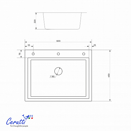 Кухонная мойка Ceruttispa ГЛОРИЯ (GLORIA) 6045 nano embos (матовый хром) из нержавеющей стали (600х450х220)