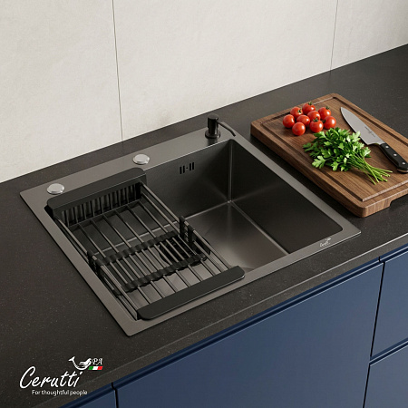 Кухонная мойка Ceruttispa ГЛОРИЯ (GLORIA) 5045B nano black (графит) из нержавеющей стали (500х450х220)  