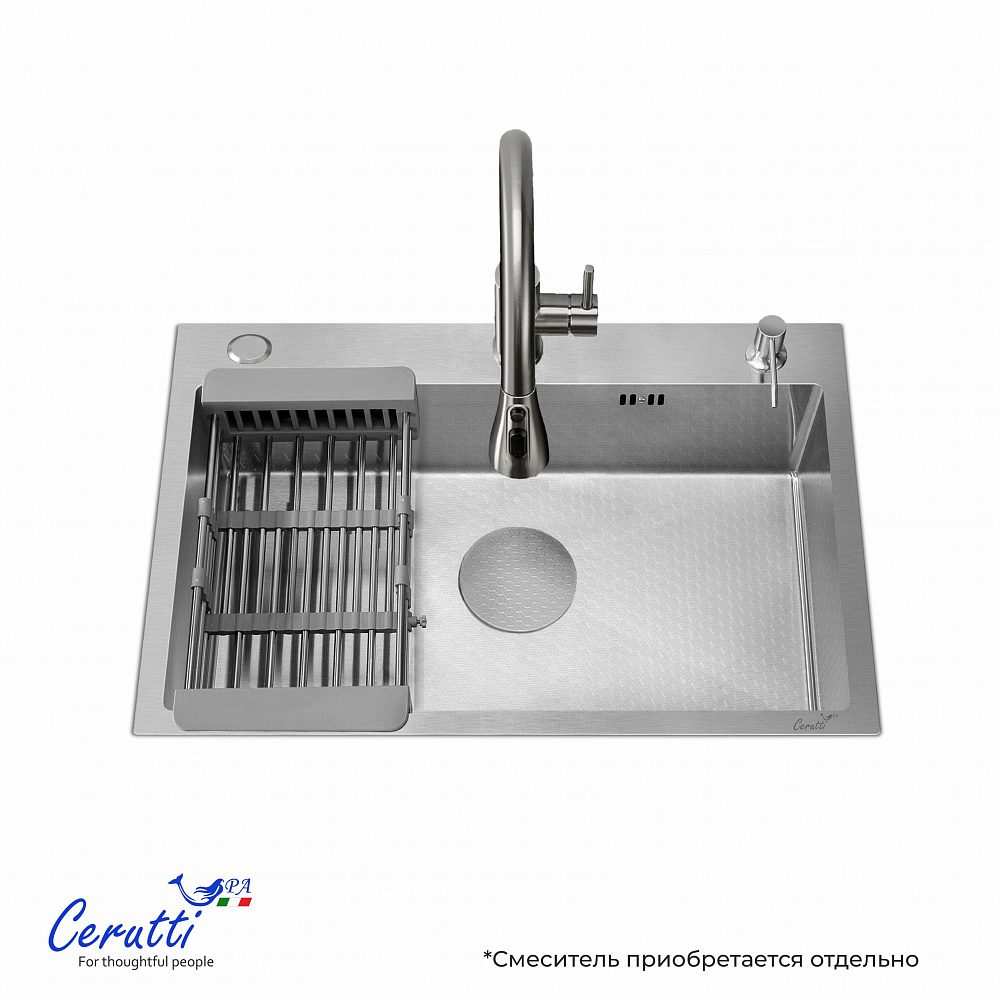 Кухонная мойка Ceruttispa ГЛОРИЯ (GLORIA) 6045 nano embos (матовый хром) из нержавеющей стали (600х450х220)