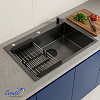 Кухонная мойка Ceruttispa ГЛОРИЯ (GLORIA) 7050B nano black (графит) из нержавеющей стали (700х500х220)  