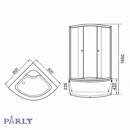 Душевой уголок с поддоном PARLY ZF80N (80х80х195)
