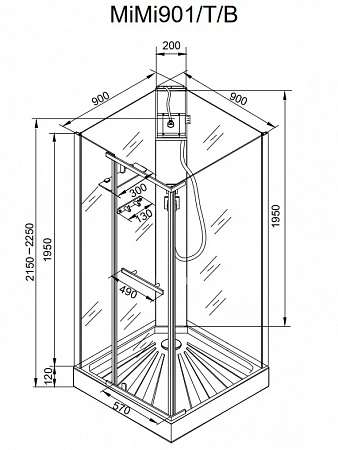 Душевая кабина Ceruttispa МИМИ (MIMI) 90T (90x90x215-225)