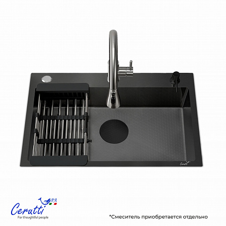 Кухонная мойка Ceruttispa ГЛОРИЯ (GLORIA) 7050B nano black (графит) из нержавеющей стали (700х500х220)  