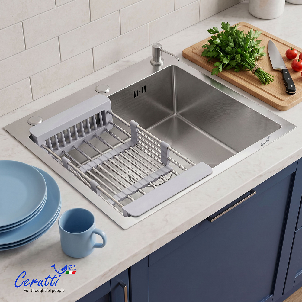 Кухонная мойка Ceruttispa ГЛОРИЯ (GLORIA) 5045 nano embos (матовый хром) из нержавеющей стали (500х450х220)