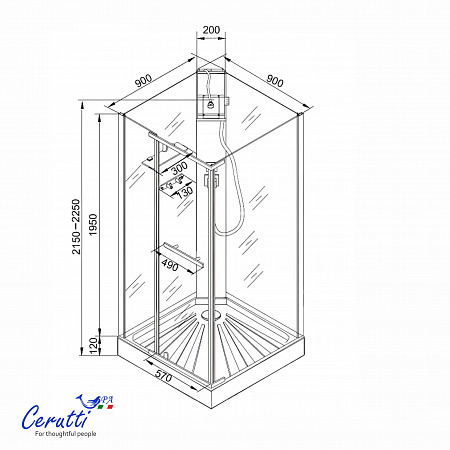 Душевая кабина Ceruttispa МИМИ (MIMI) 90B (90x90x215-225) 
