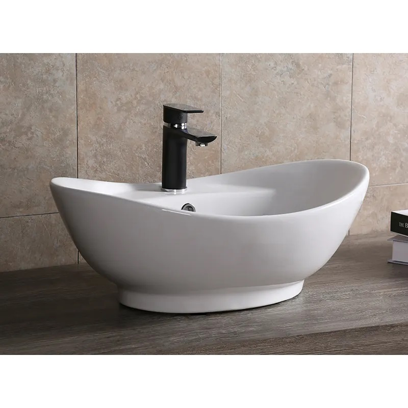 Раковина накладная Ceruttispa CR7003 (600х395х220) белая, овальная, с отверстием под смеситель