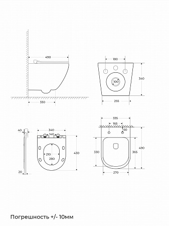 Унитаз подвесной N/N11388 безободковый (490х335х340)