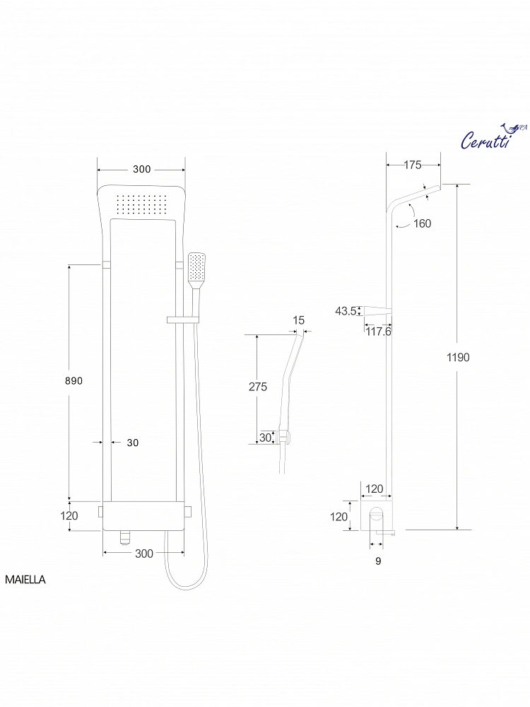 Душевая панель Ceruttispa МАЙЕЛЛА (MAIELLA) W CT8984 из нержавеющей стали, цвет белый