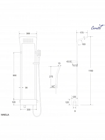 Душевая панель Ceruttispa МАЙЕЛЛА (MAIELLA) W CT8984 из нержавеющей стали, цвет белый