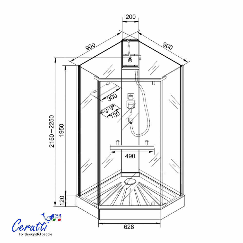 Душевая кабина Ceruttispa ЧИКА (CHIKA) 901GG (90x90x215-225)