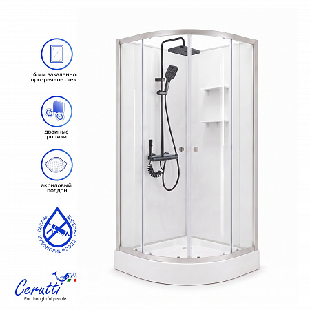 Душевая кабина Ceruttispa БЕРНИНА (BERNINA) 91 (90x90x200) с душевой системой НИВЕС (NIVES) 