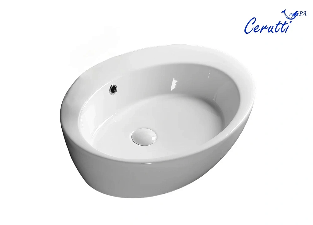 Раковина накладная Ceruttispa CR7026A (600х470х140) белая, овальная, с отверстием под смеситель