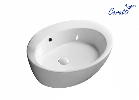 Раковина накладная Ceruttispa CR7026A (600х470х140) белая, овальная, с отверстием под смеситель