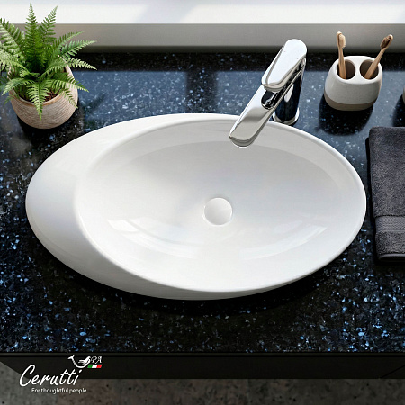 Раковина накладная Ceruttispa CR0058A (480х300х140) белая, смещенный овал