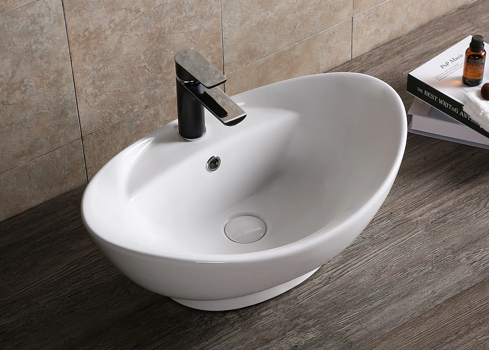 Раковина накладная Ceruttispa CR7003 (600х395х220) белая, овальная, с отверстием под смеситель