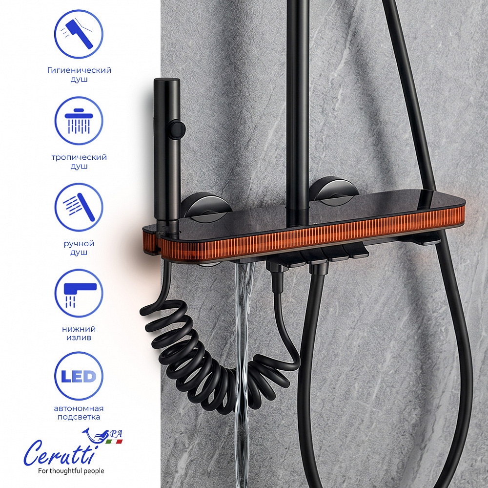 Душевая кабина Ceruttispa БЕРНИНА (BERNINA) 91 (90x90x200) с душевой системой ЛОРЕТО (LORETO)