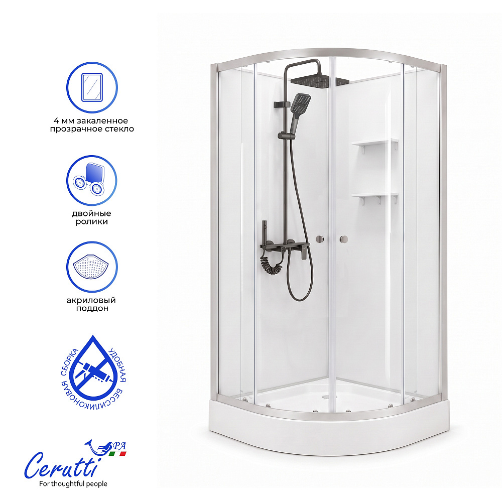 Душевая кабина Ceruttispa БЕРНИНА (BERNINA) 91 (90x90x200) с душевой системой ЛИВИО (LIVIO)