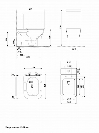 Унитаз напольный N/N7836 безободковый (620х365х820)