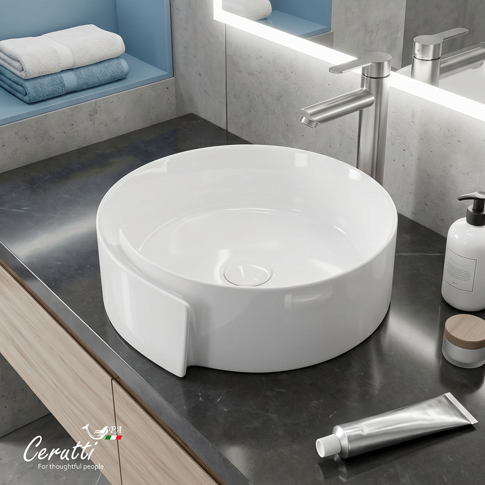 Раковина накладная Ceruttispa CR0066 (440х460х150) белая, с завитком