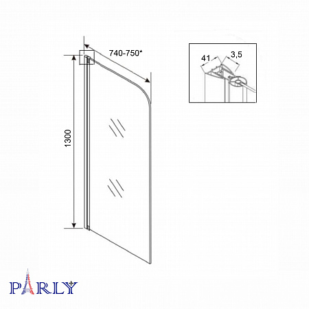 Шторка для ванной PARLY F04B распашная (130x75)