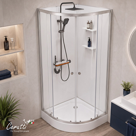 Душевая кабина Ceruttispa БЕРНИНА (BERNINA) 91 (90x90x200) с душевой системой ЛЕАНДРО (LEANDRO) 