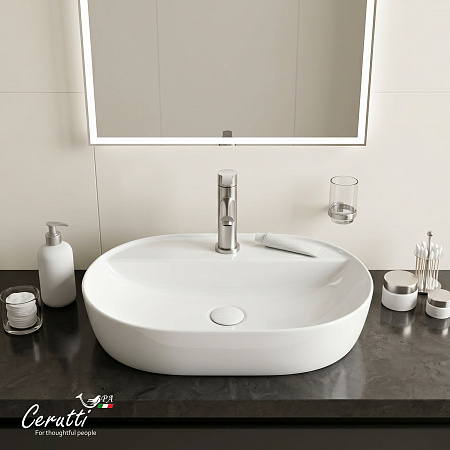 Раковина накладная Ceruttispa CR0076 (500х380х120) белая, овальная, с отверстием под смеситель
