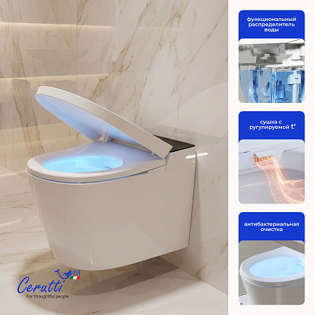Унитаз подвесной Ceruttispa ГРЕТА (GRETA) Aria Smart CT12214 с дистанционным управлением (580x380x370) с инсталляцией