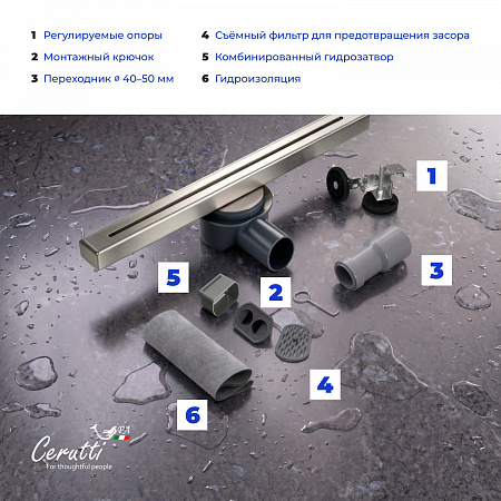 Душевой трап Ceruttispa CT1006BN-60 (32х600) цвет матовый никель