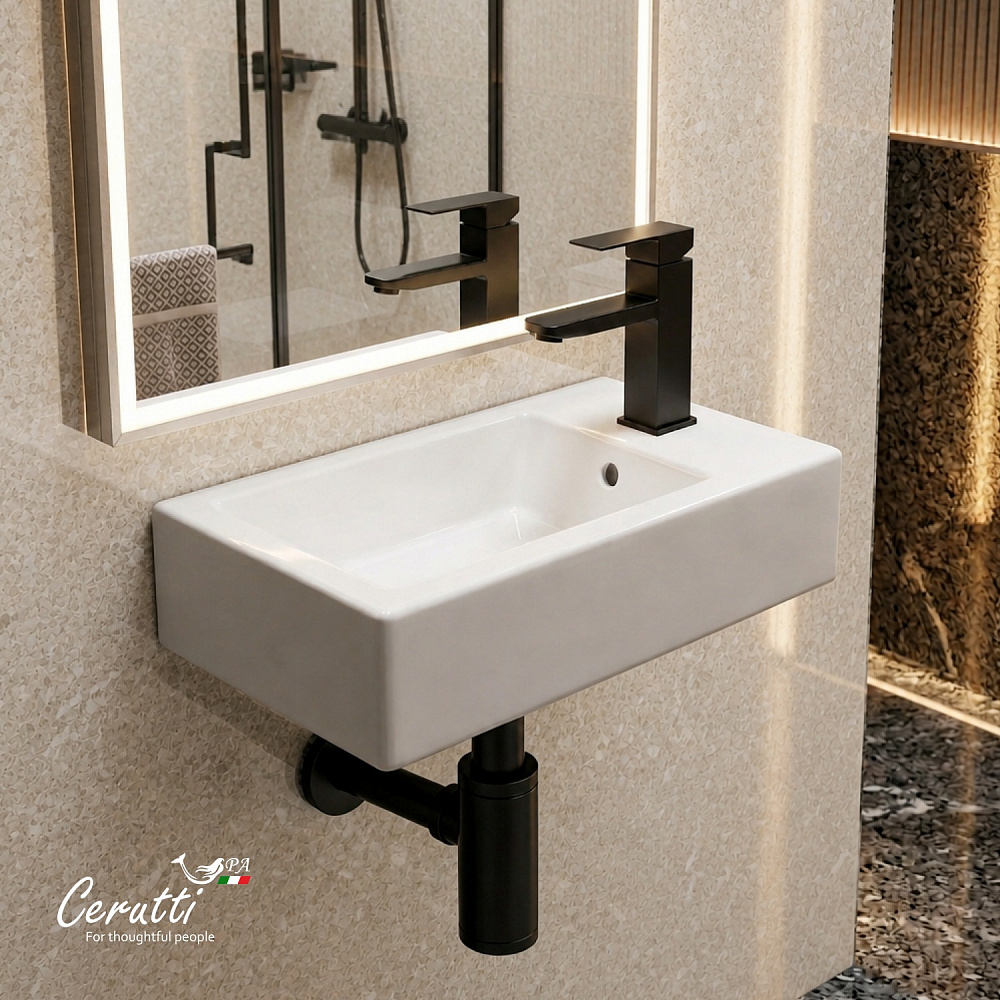 Сифон для раковины Ceruttispa CT1002B из нержавеющей стали, круглый, цвет черный матовый, с горизонтальным выпуском, регулируемой верхней частью