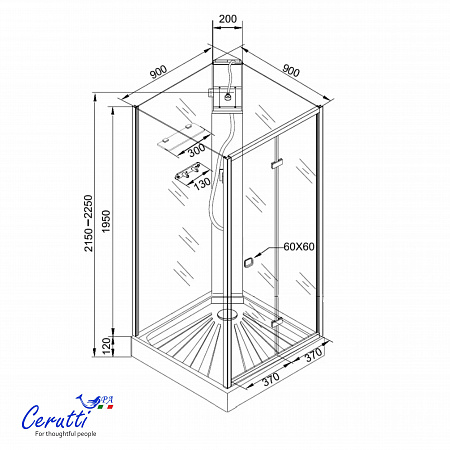 Душевая кабина Ceruttispa БЕЛЛА (BELLA) 90T (90x90x215-225)
