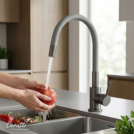 Cмеситель для кухни Ceruttispa АТЭНА GG-G (ATENA GG-G) из нержавеющей стали, цвет графит, излив серый