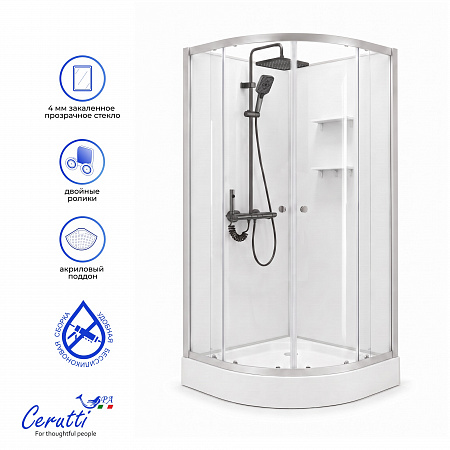 Душевая кабина Ceruttispa БЕРНИНА (BERNINA) 91 (90x90x200) с душевой системой САЛЬВИ (SALVI)