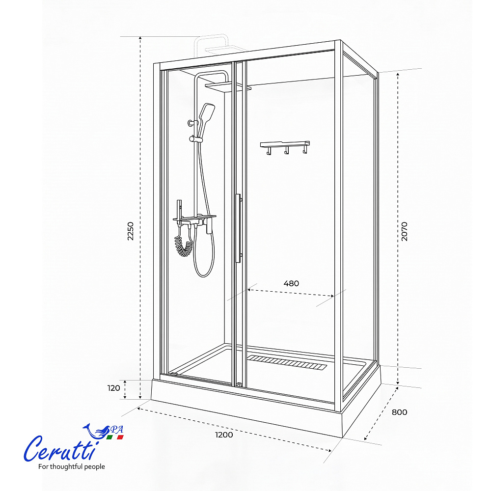 Душевая кабина Ceruttispa МАЙЕЛЛА (MAIELLA) 120GG (80х120x212) с душевой системой ЛОРЕТО (LORETO)