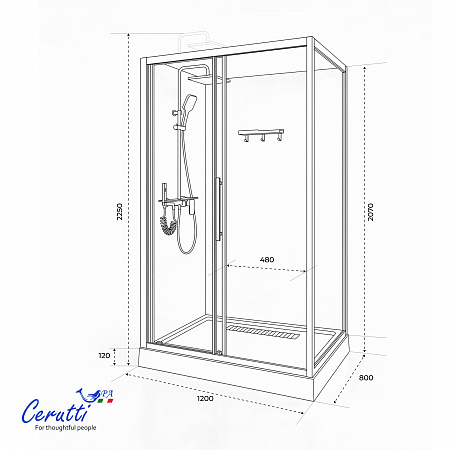 Душевая кабина Ceruttispa МАЙЕЛЛА (MAIELLA) 120GG (80х120x212) с душевой системой ЛОРЕТО (LORETO)