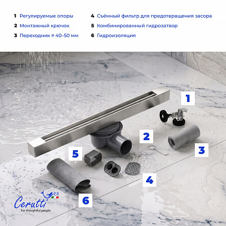 Душевой трап Ceruttispa CT1005BN-80 (32х800) цвет матовый никель
