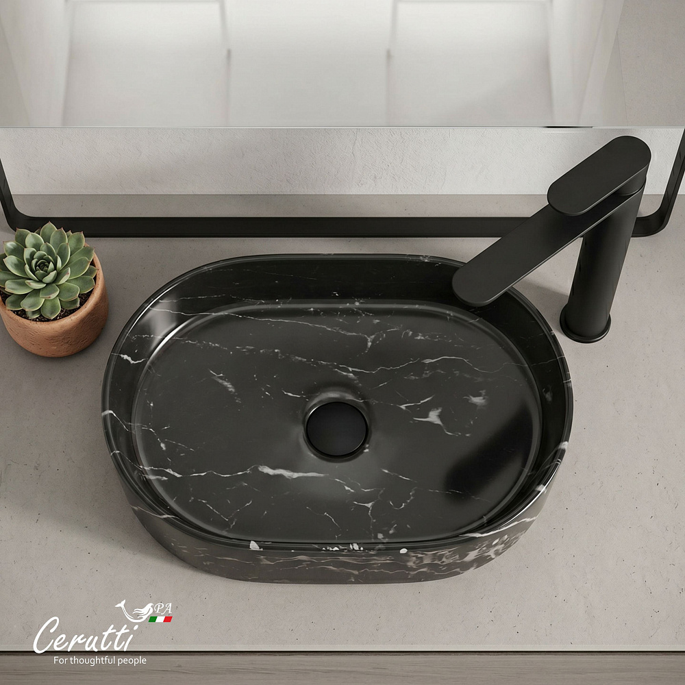 Раковина накладная Ceruttispa CR0055B MMB2 (500х350х120) мрамор матовый черный, овальная