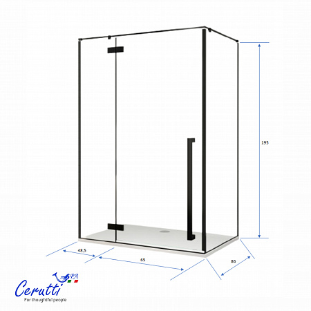 Душевое ограждение CeruttiSPA  C1 (90x120x195)  стекло прозрачное 8mm, БЕЗ ПОДДОНА