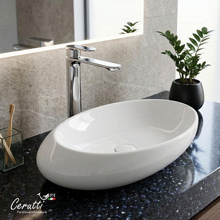 Раковина накладная Ceruttispa CR0058B (580х370х140 ) белая, смещенный овал