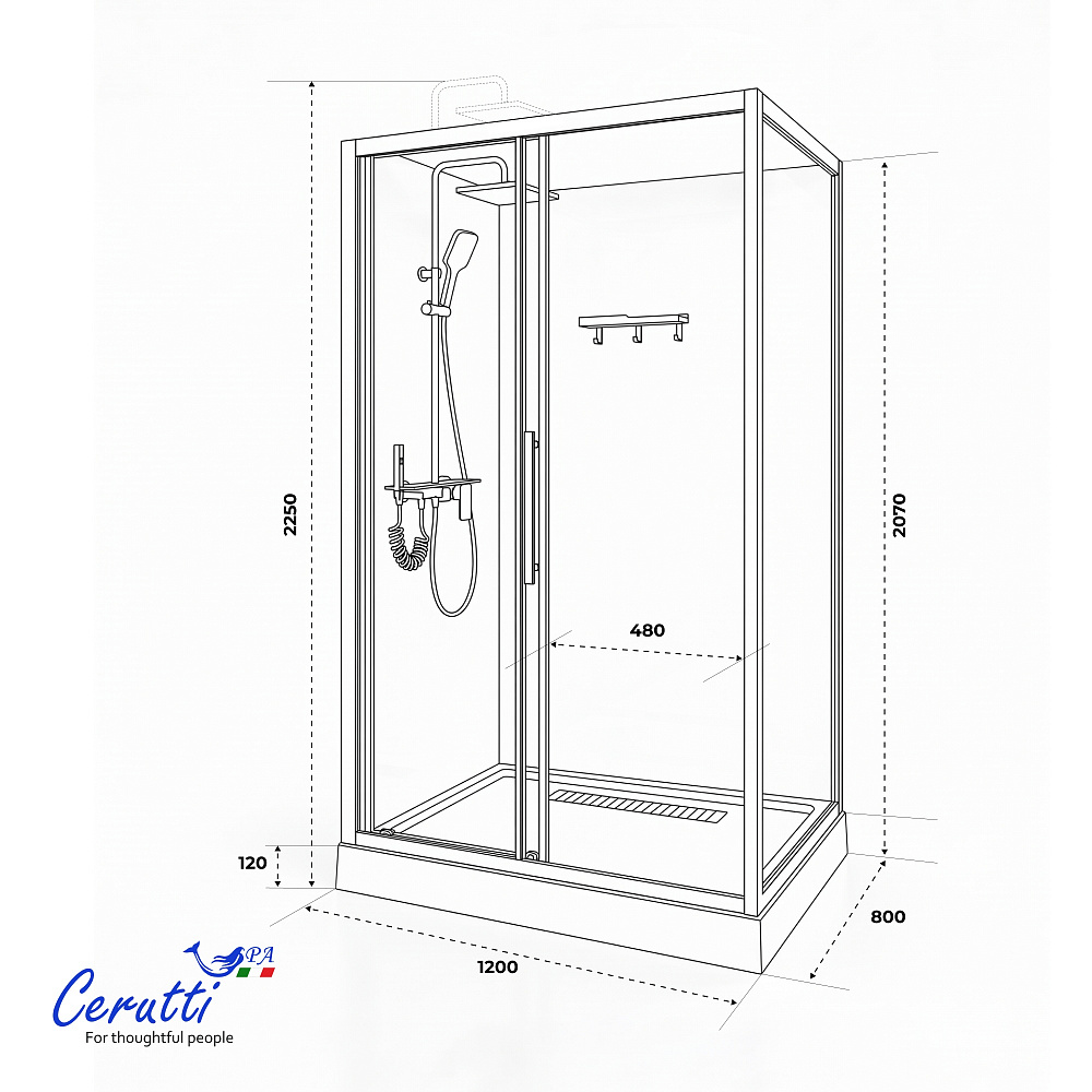 Душевая кабина Ceruttispa МАЙЕЛЛА (MAIELLA) 120GG (80х120x212) с душевой системой ЛИВИО (LIVIO)