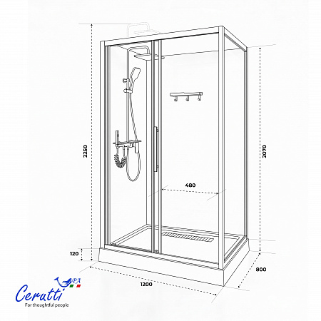 Душевая кабина Ceruttispa МАЙЕЛЛА (MAIELLA) 120GG (80х120x212) с душевой системой ЛИВИО (LIVIO)