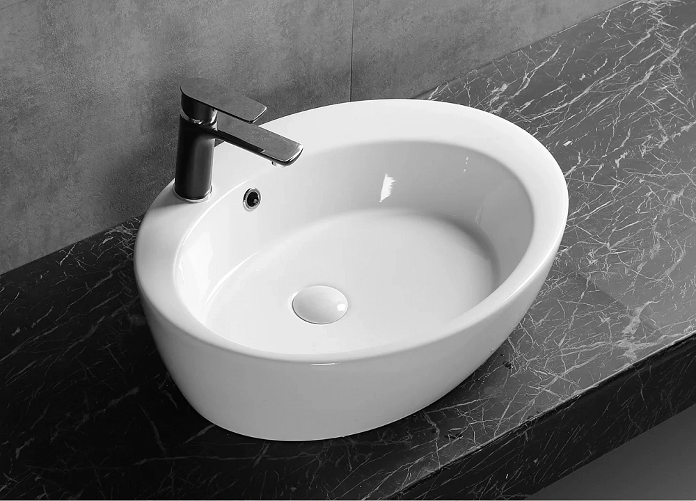 Раковина накладная Ceruttispa CR7026A (600х470х140) белая, овальная, с отверстием под смеситель