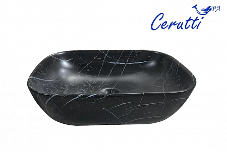 Раковина накладная Ceruttispa CR8215MMB ( 455х320х135) мрамор матовый черный, прямоугольная