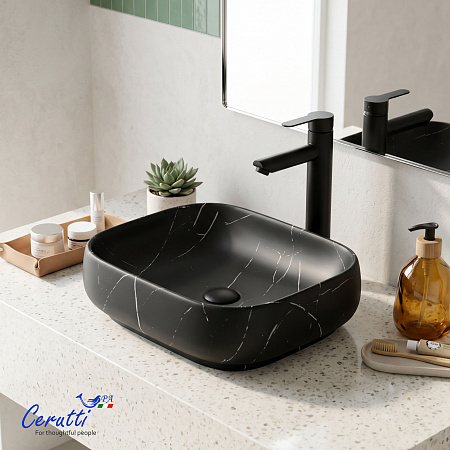 Раковина накладная Ceruttispa CR0086 MMB1 (565х400х145) мрамор матовый черный, прямоугольная